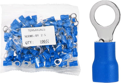 100 Terminales Anillo #10 Pulgadas 16-14 Termorretractiles Azules