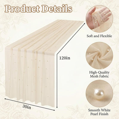 Table runner beige lentejuelas 30x120 pulgadas para bodas y fiestas