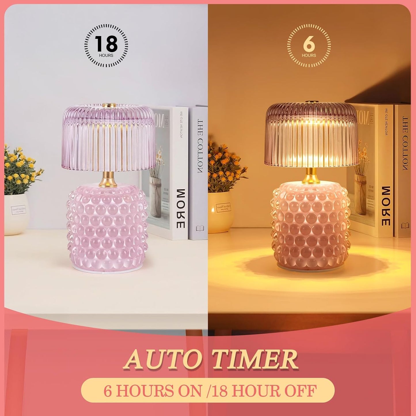 Lámpara mesa cristal inalámbrica con temporizador decoración hogar
