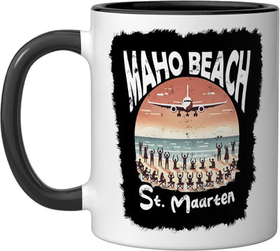 Taza de cerámica Maho Beach St. Maarten negra y blanca