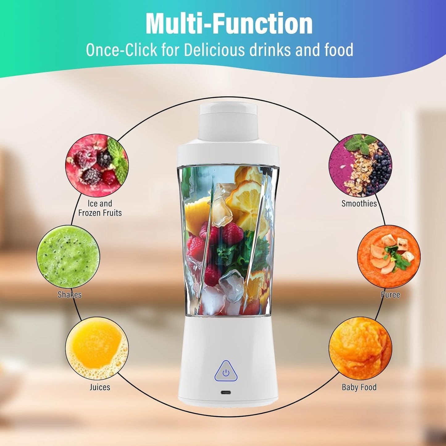 Licuadora portátil 360W 24oz sin BPA con vaso y 6 cuchillas