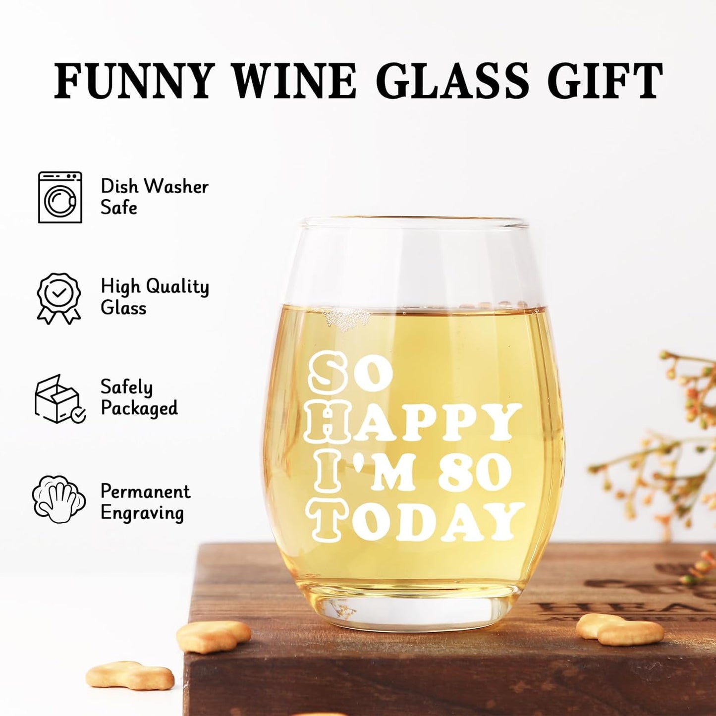 Copas de vino sin tallo regalos de cumpleaños número 80