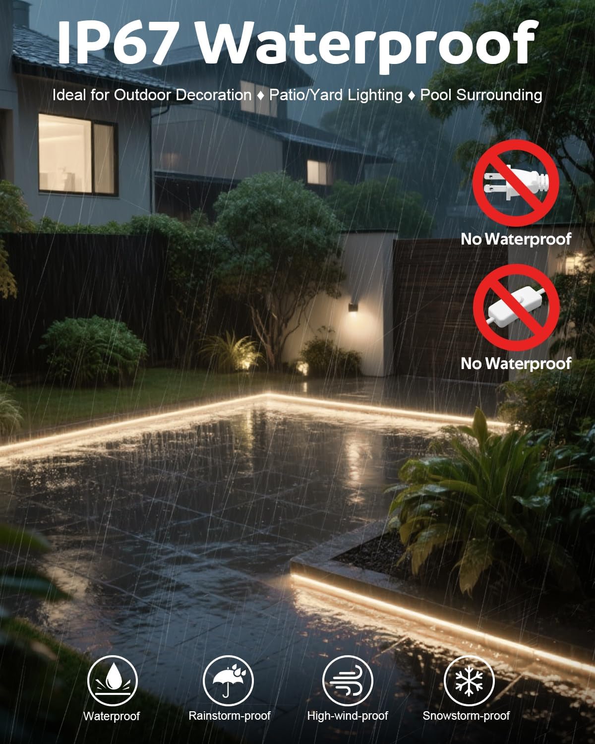 Tira luz LED COB 110V flexible impermeable 576 LED para exteriores
