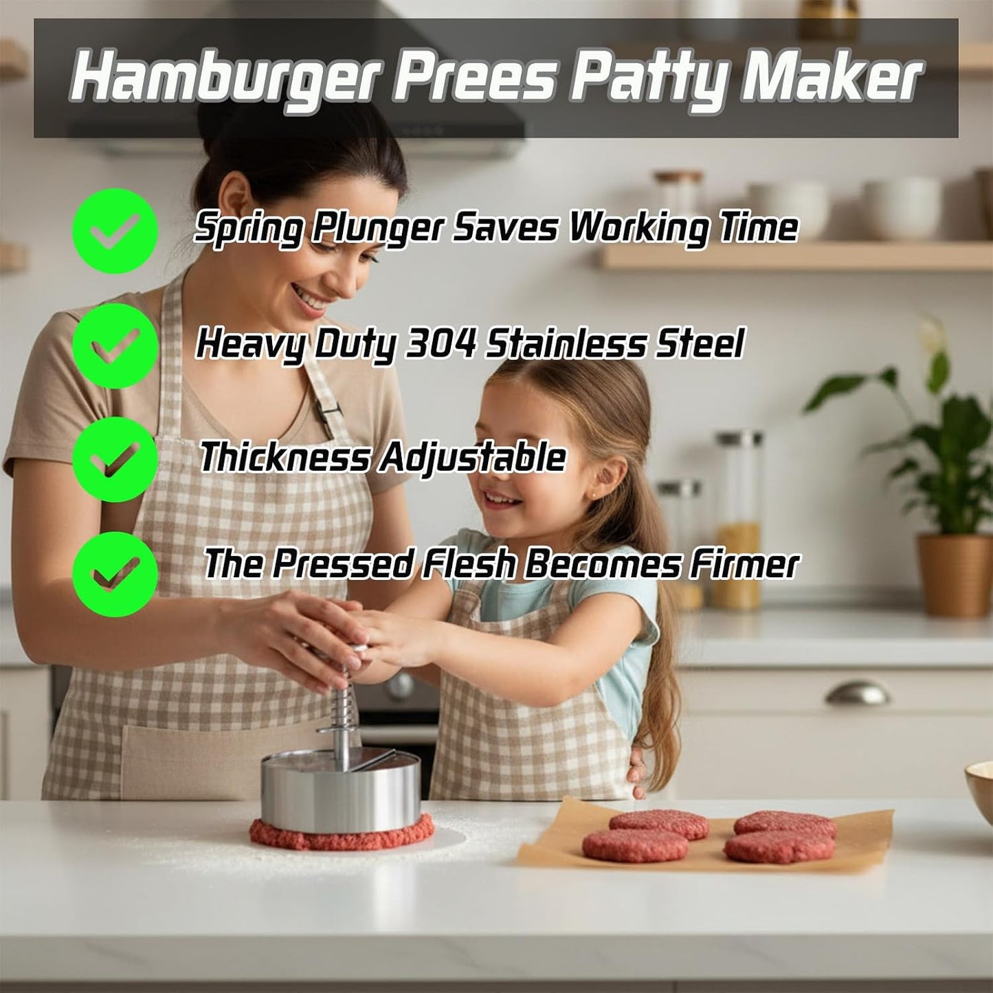 Prensa hamburguesa acero inox 304 ajustable resistente