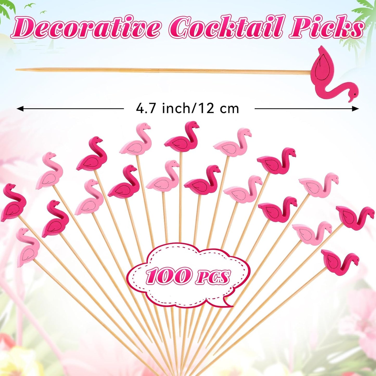 100 Palillos Bambú 4.72pulg para Aperitivos Luau