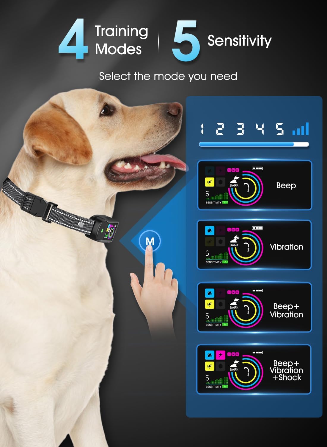 Collar antiladridos AI para perros 4 modos impermeable