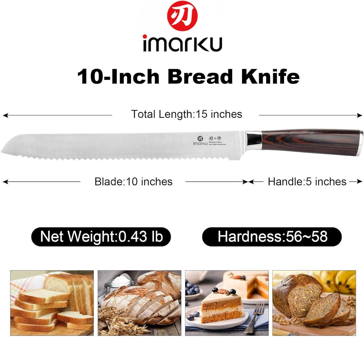 Set 4 Cuchillos de Pan 10pulg Chef 8pulg Nakiri 7pulg