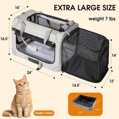 Transportador gatos extragrande para auto y perros 24x16.5pulg