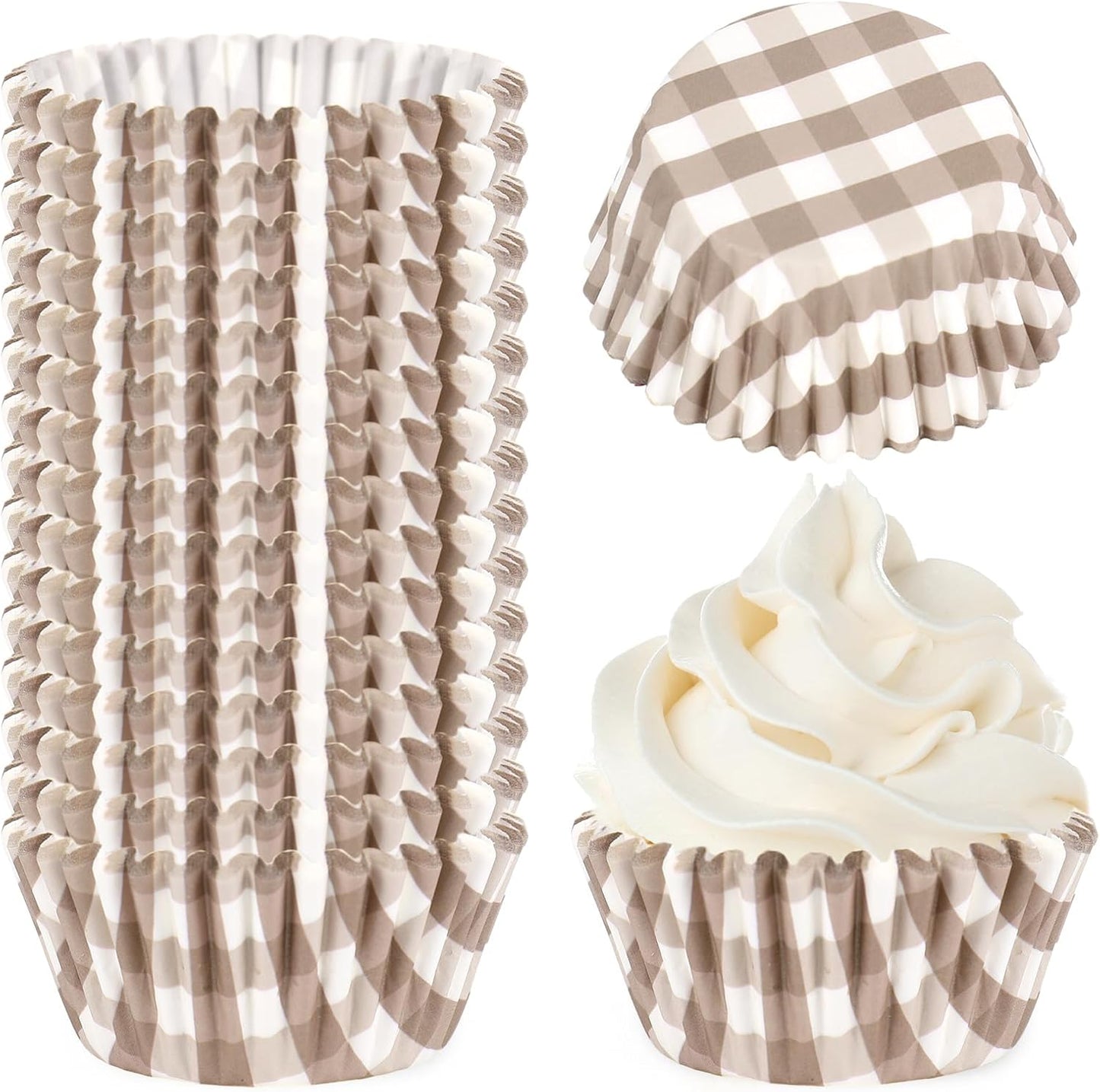 300 Pzas Papel Cuadros Marrón para Cupcakes y Muffins