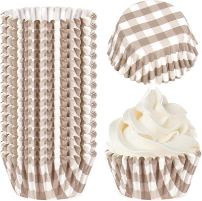 300 Pzas Papel Cuadros Marrón para Cupcakes y Muffins
