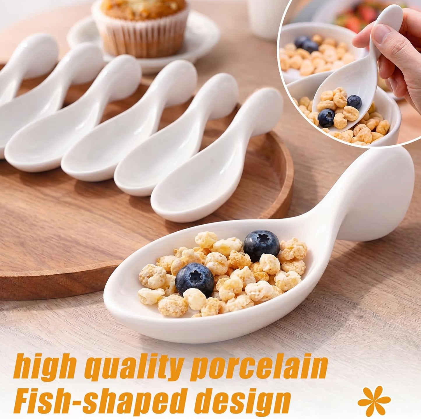 Cucharas de porcelana en forma de pescado paquete de 12