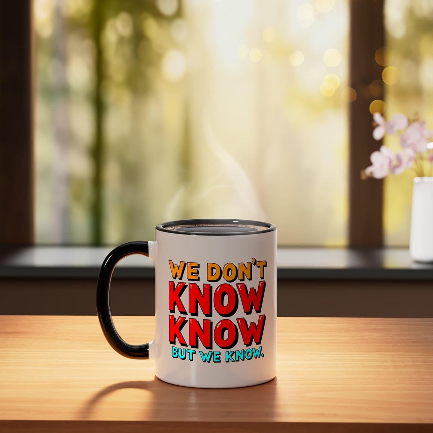 Taza cerámica retro con tipografía negra y blanca