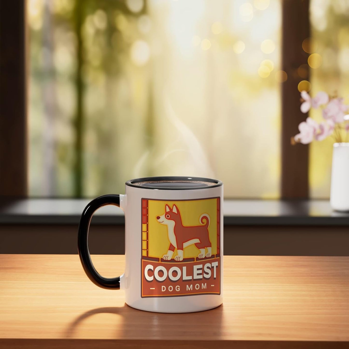 Taza cerámica retro para mamá de perro negra/blanca