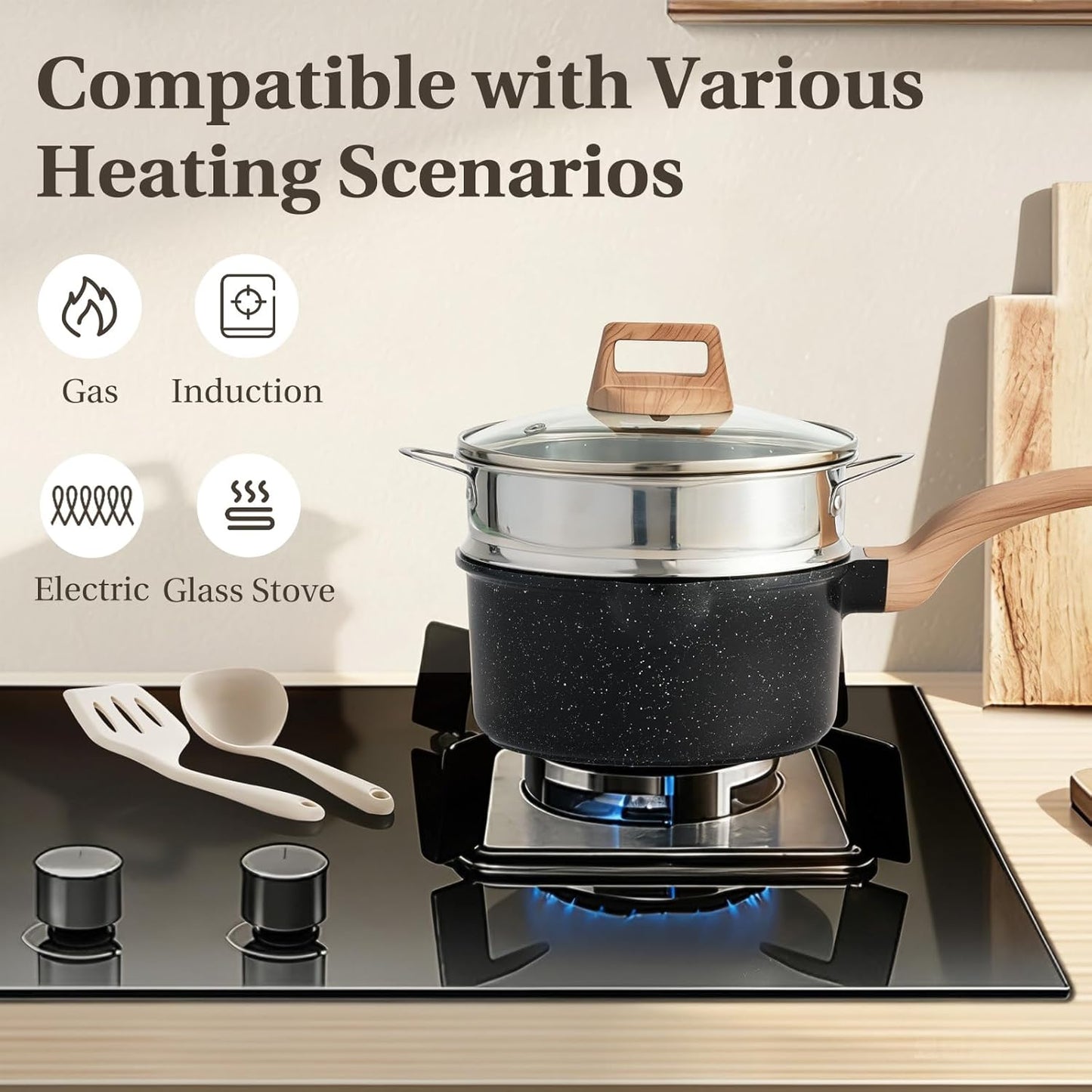 Set 25 Utensilios Cocina Antiadherente Inducción Negro