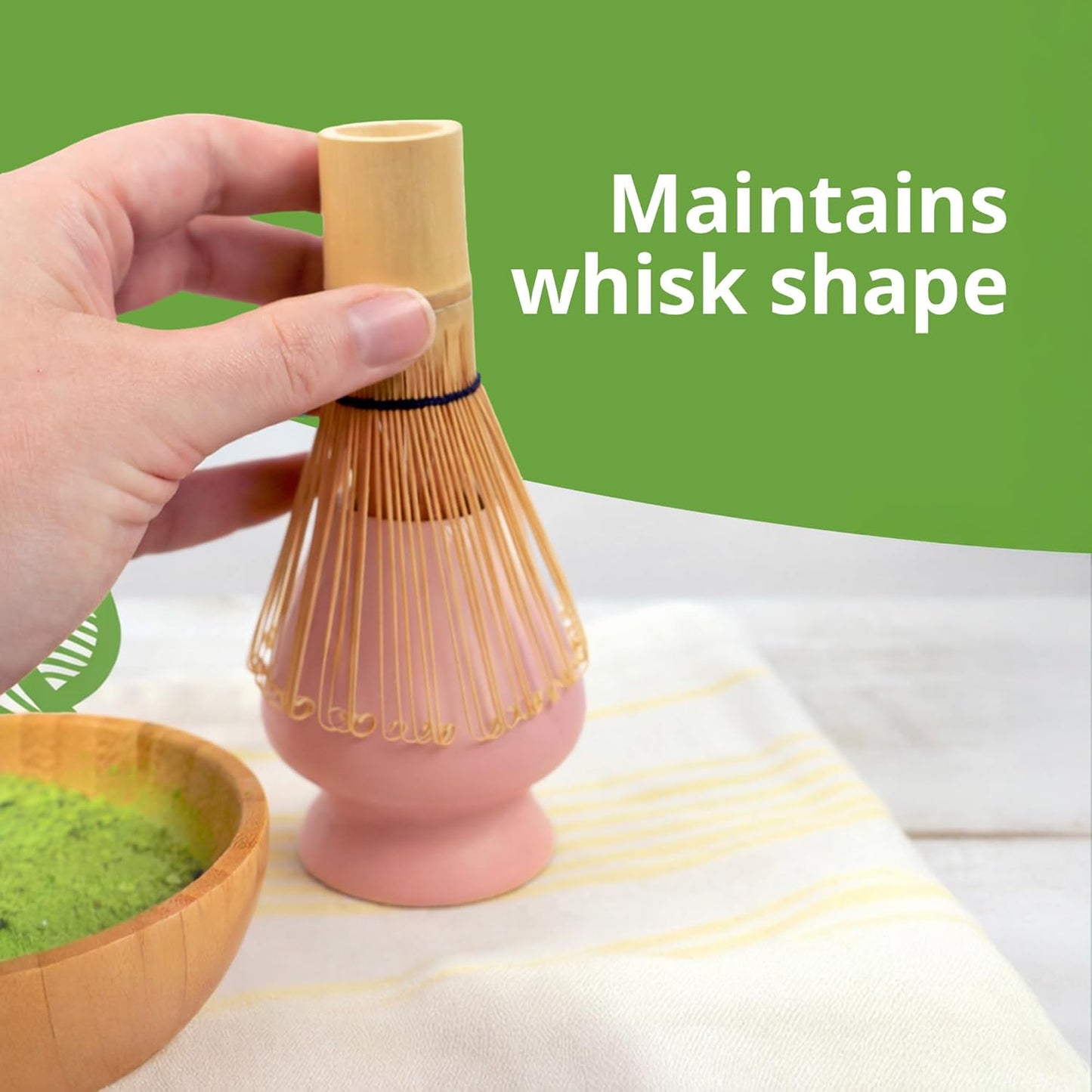 Soporte para batidor de cerámica matcha rosa protege y prolonga vida útil