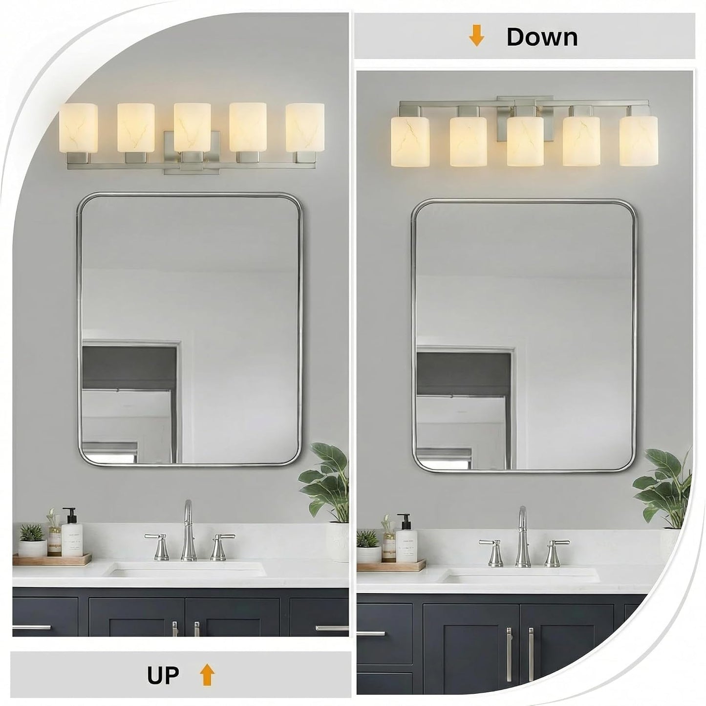 Lámpara baño 5 luces níquel cepillado pantalla mármol blanco E26