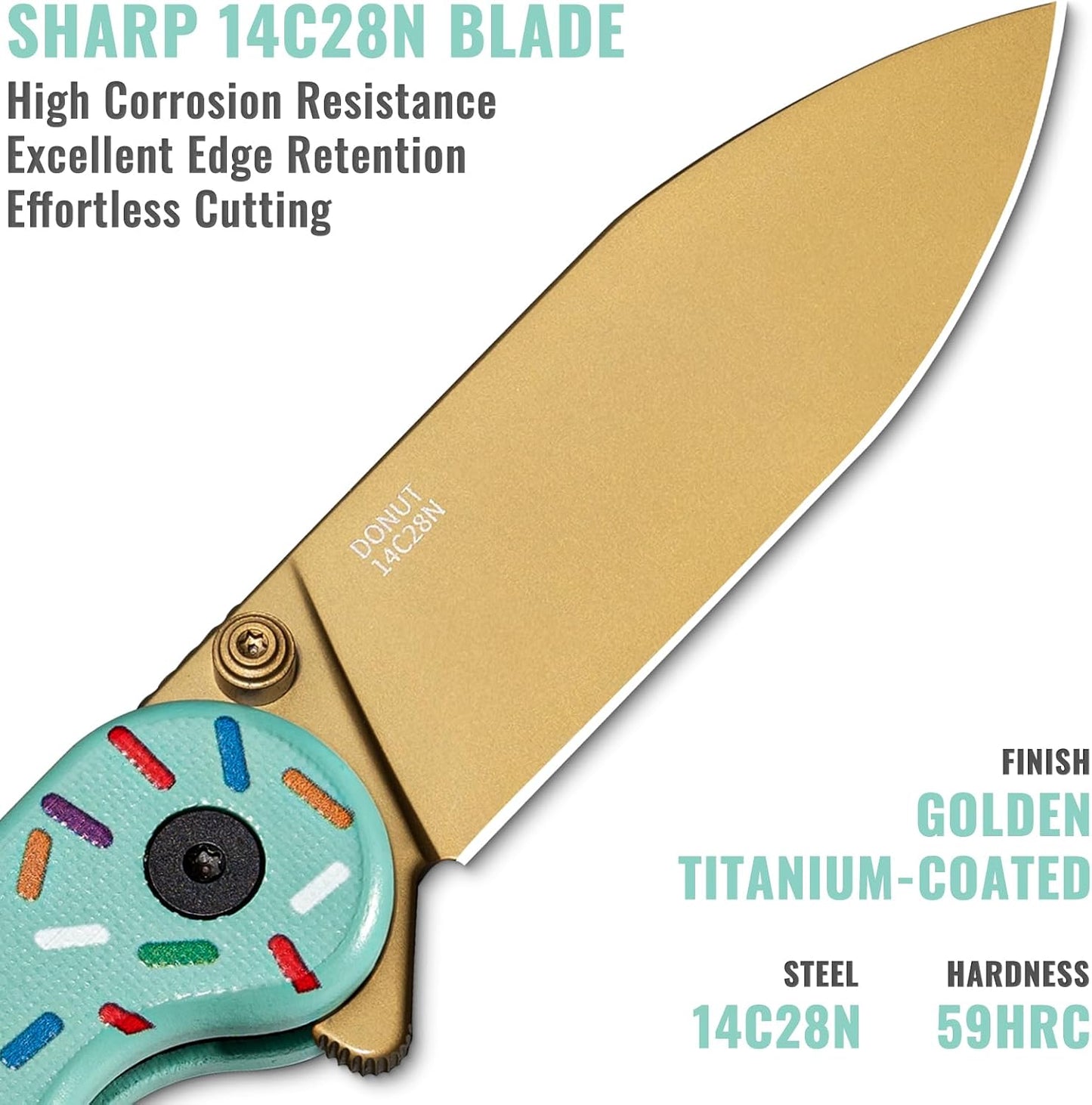 Navaja EDC acero 14C28N 2.9pulg mango G10 turquesa