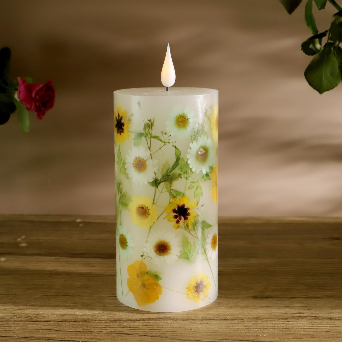 Velas pilar LED floral control remoto temporizador ajustable