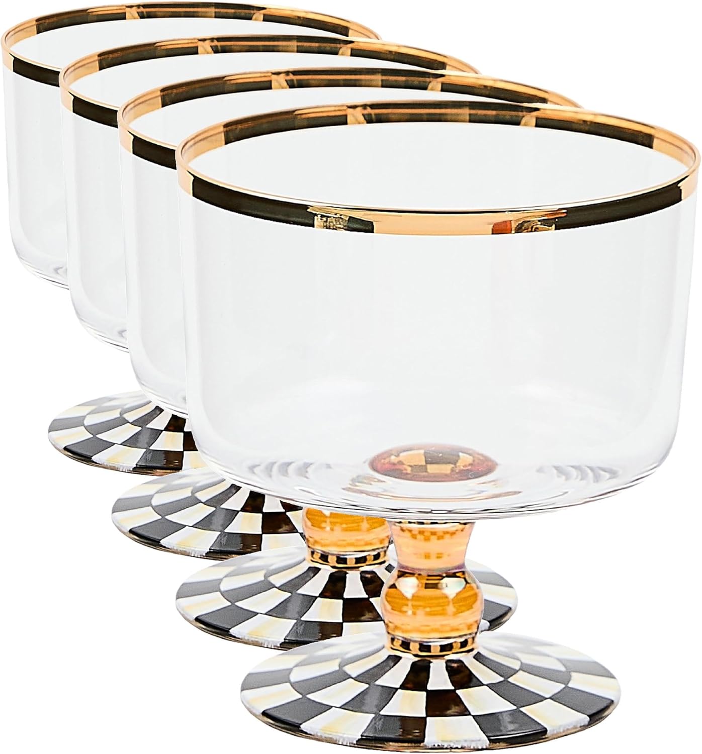Plato Sorbete Vidrio Cuadro Blanco Negro Set 4