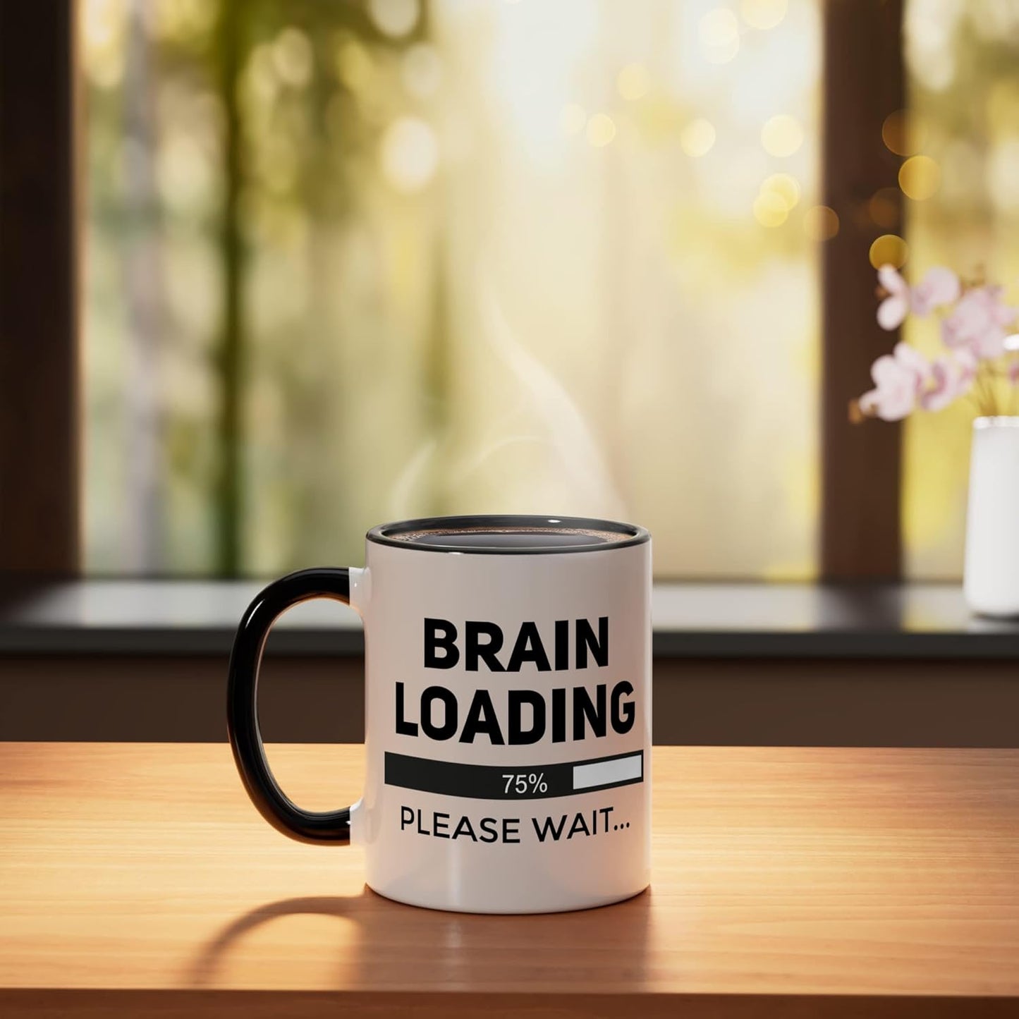 Taza cerámica divertida Brain Loading Please Wait negra/blanca