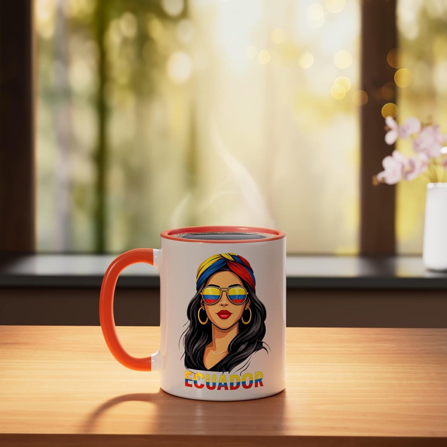 Taza Cerámica Ecuatoriana Naranja/Blanco