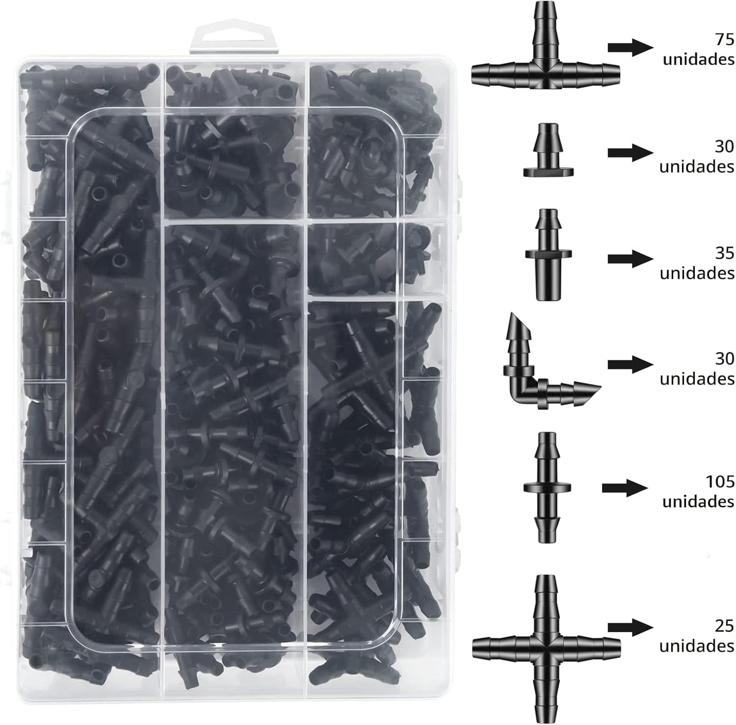 Kit 300 Pzas Conectores Púas Riego Goteo 1/4
