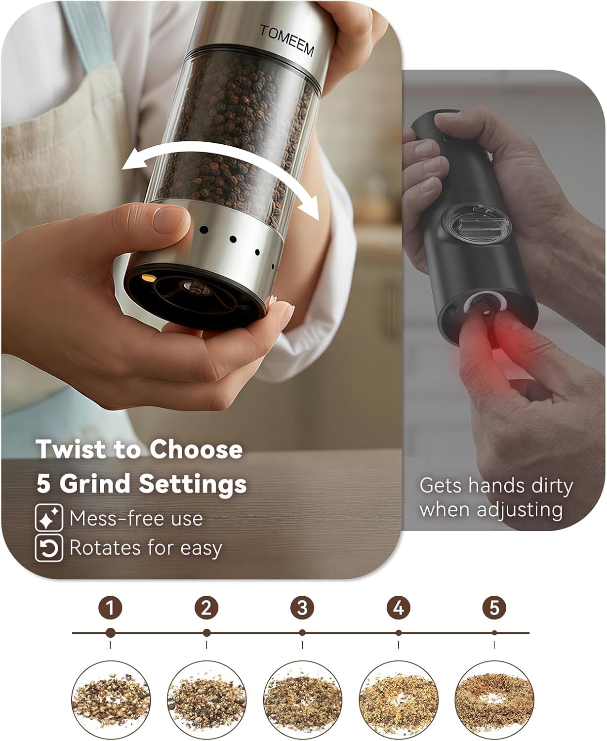 Set Molinillo Sal y Pimienta Recargable Acero Inox 115ml