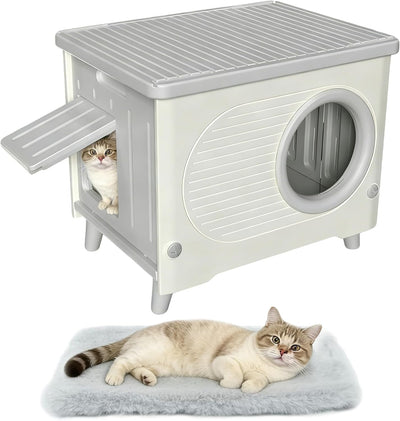 Casa gato exterior resistente plástico con puerta y cortina