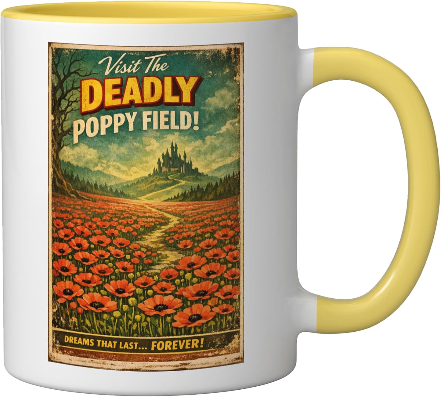 Taza cerámica de viaje al campo de amapolas mortal de El mago de Oz