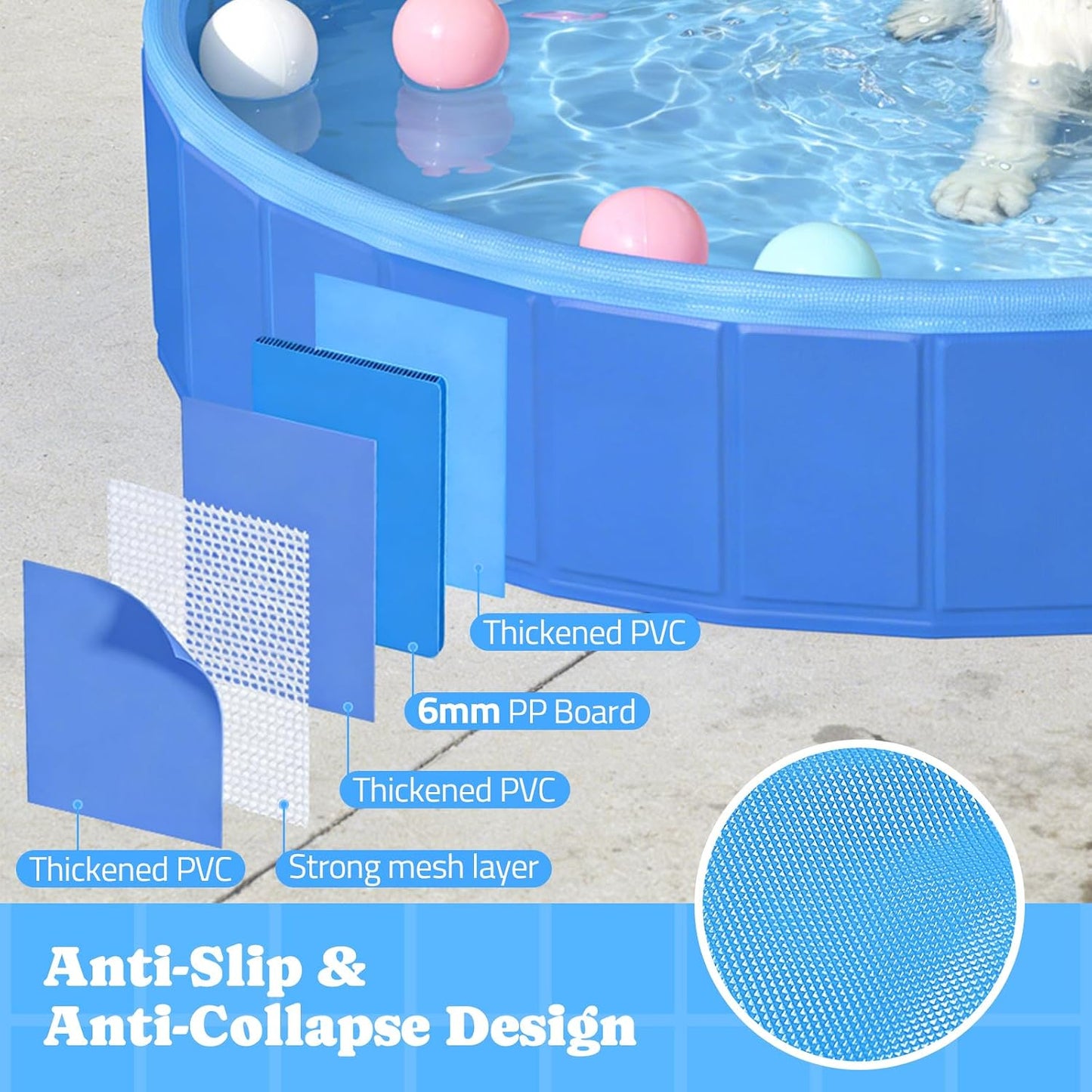 Piscina plegable para mascotas 71pulg con aspersor y luz RGB
