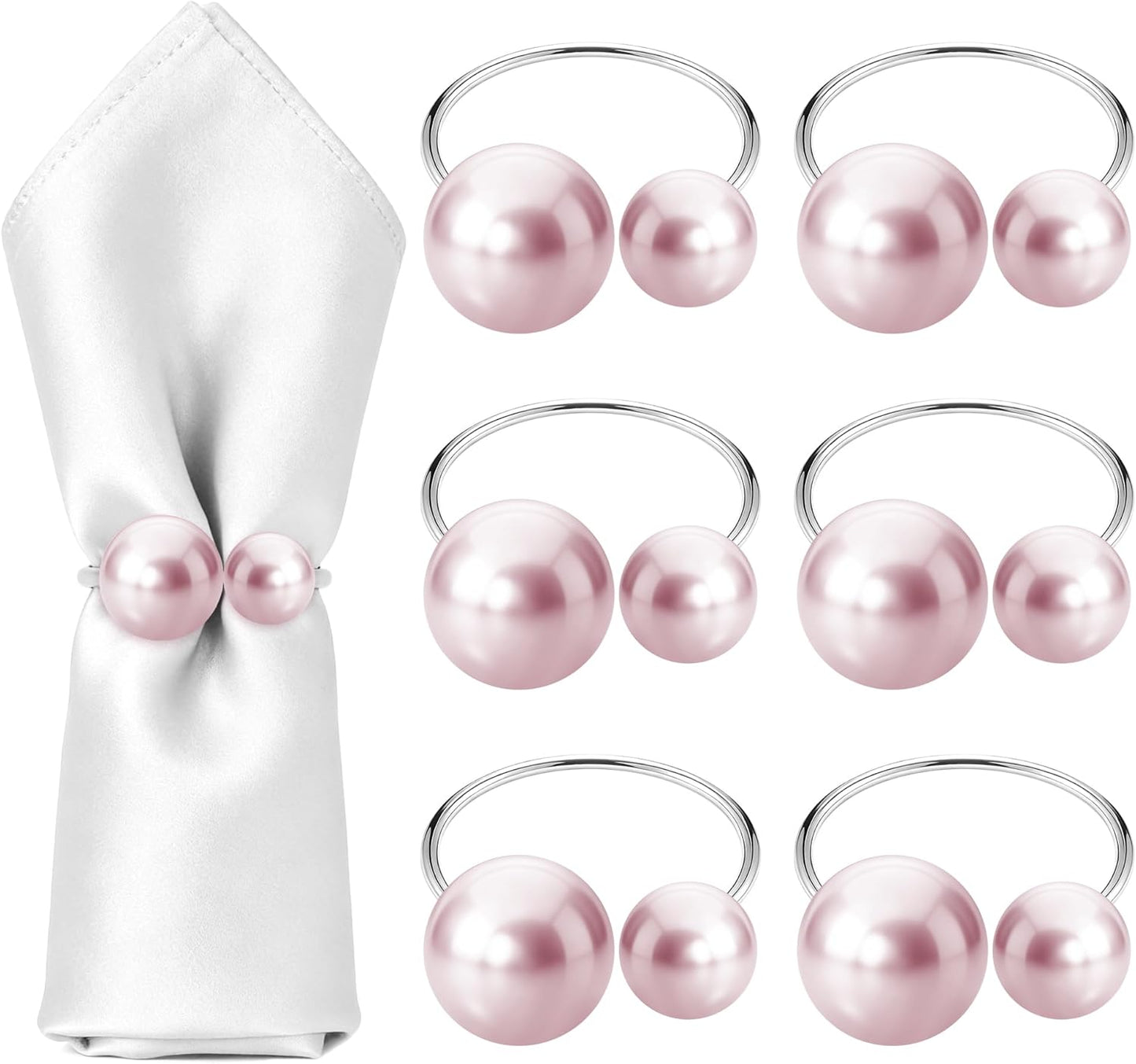 Servilleteros de perlas soporte metálico para mesa de boda y fiesta rosa