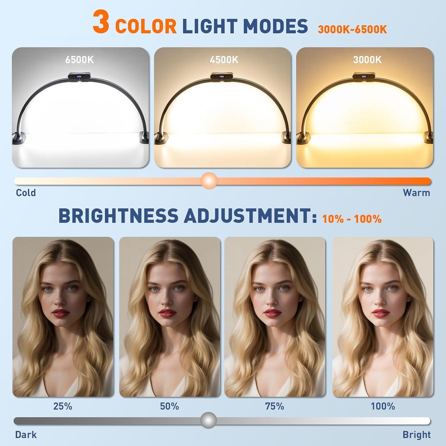 Luz plegable media luna 29pulg 3 modos color 10 niveles brillo