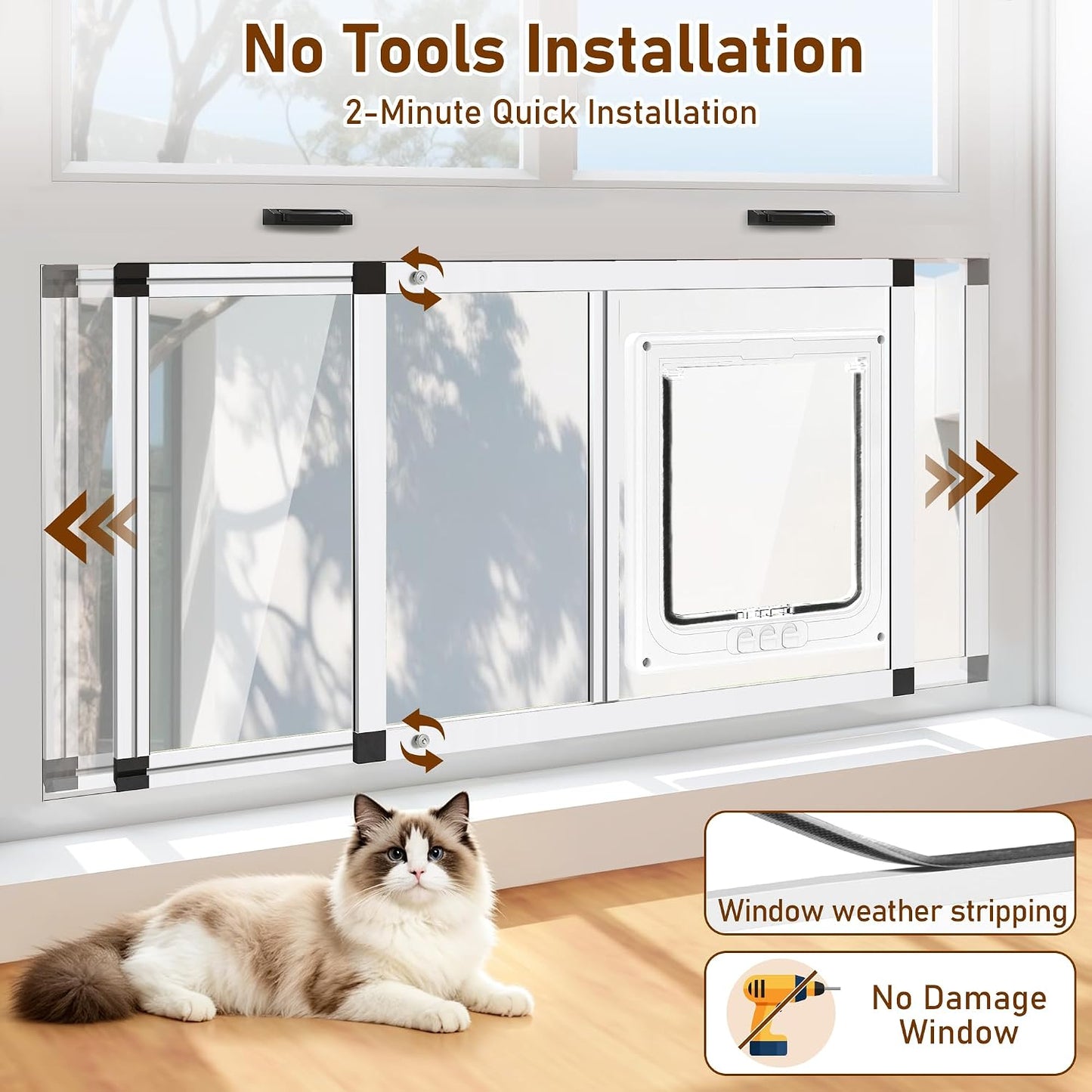 Puerta gato vidrio ajustable 22-28.5pulg aluminio cierre magnético