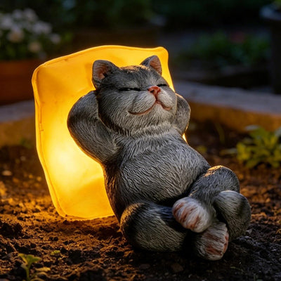 Estatuas solares gato decoración jardín patio exterior