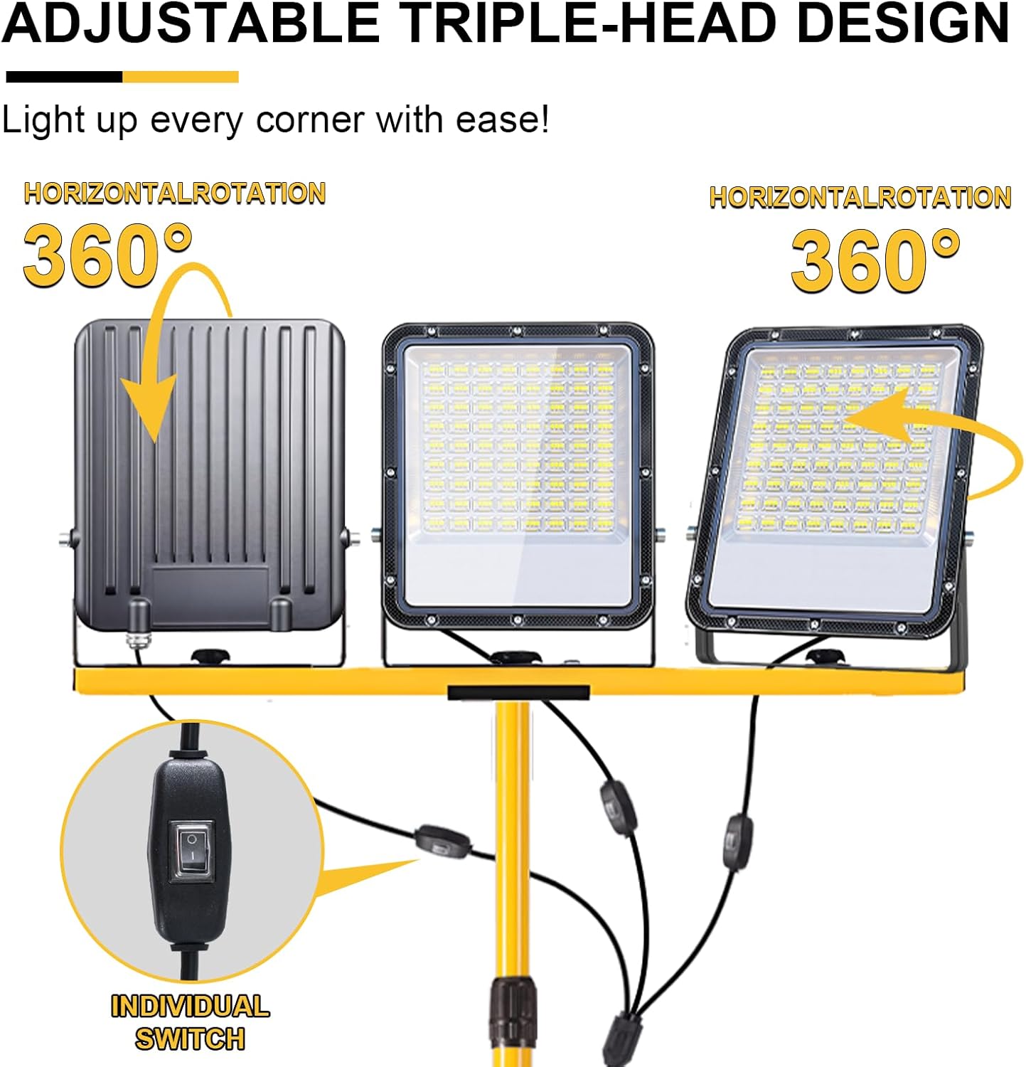 Luz trabajo 3 LED ajustable IP67 trípode plegable 16ft