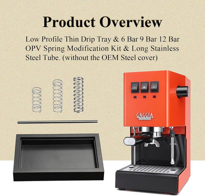 Bandeja de goteo delgada perfil bajo 6-12 bares kit modificacion resorte OPV tubo acero inoxidable compatible maquina cafe