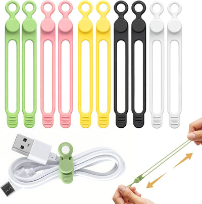 10 Bridas Silicona Reutilizables Organizador Cables Oficina Hogar