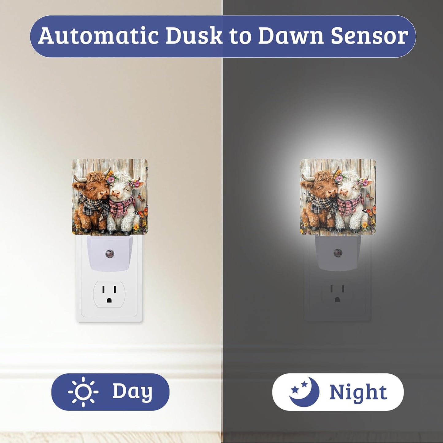 Lámpara de noche con sensor Highland Cow para regalo hogar