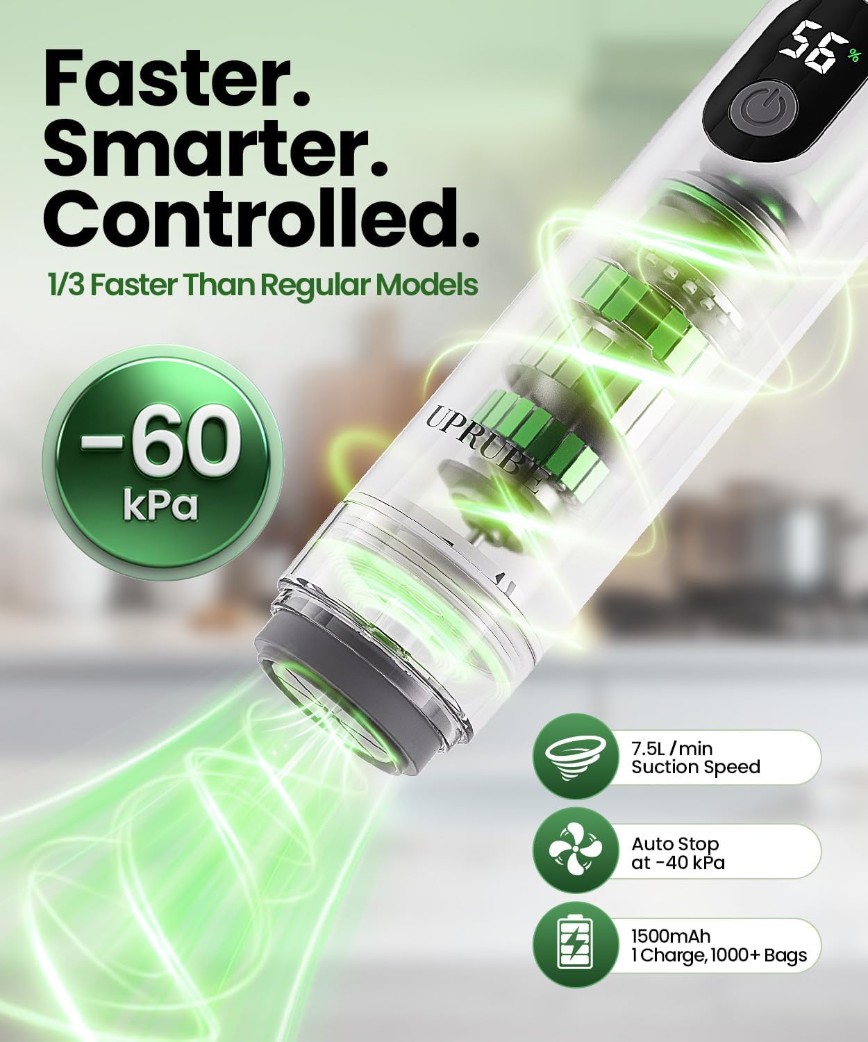 Sellador al vacío compacto para alimentos con 30 bolsas reutilizables y pantalla LED
