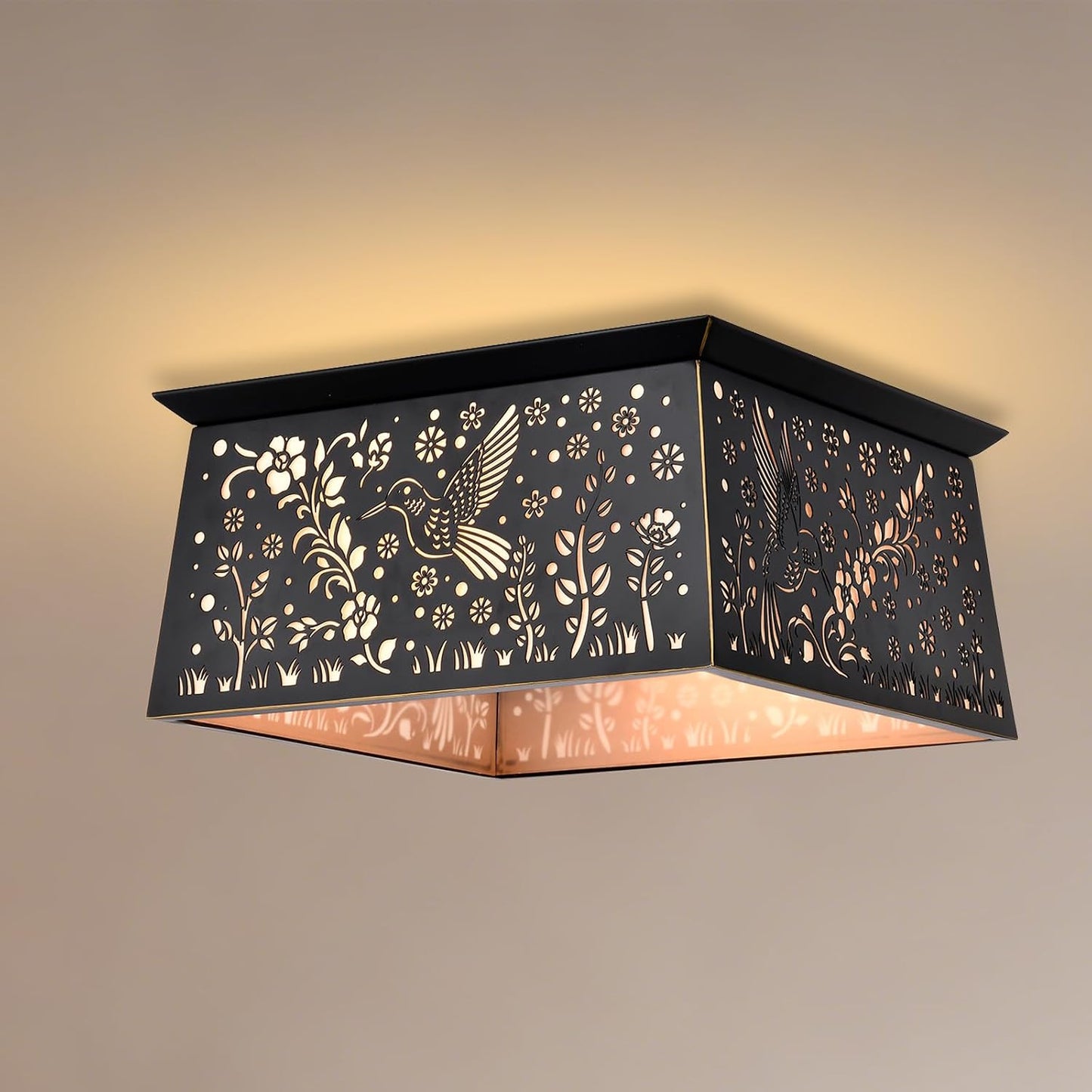 Lámpara techo cuadrada metal 2 luces negro rústico