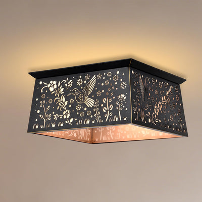 Lámpara techo cuadrada metal 2 luces negro rústico
