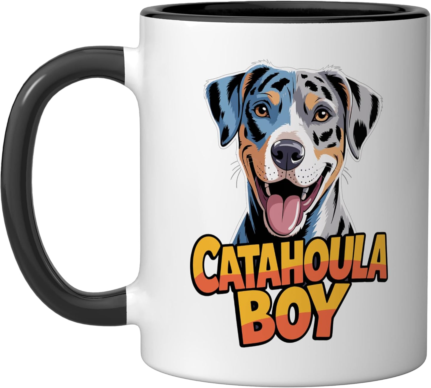 Taza cerámica perro cachorro Catahoula boy cartoon negro/blanco