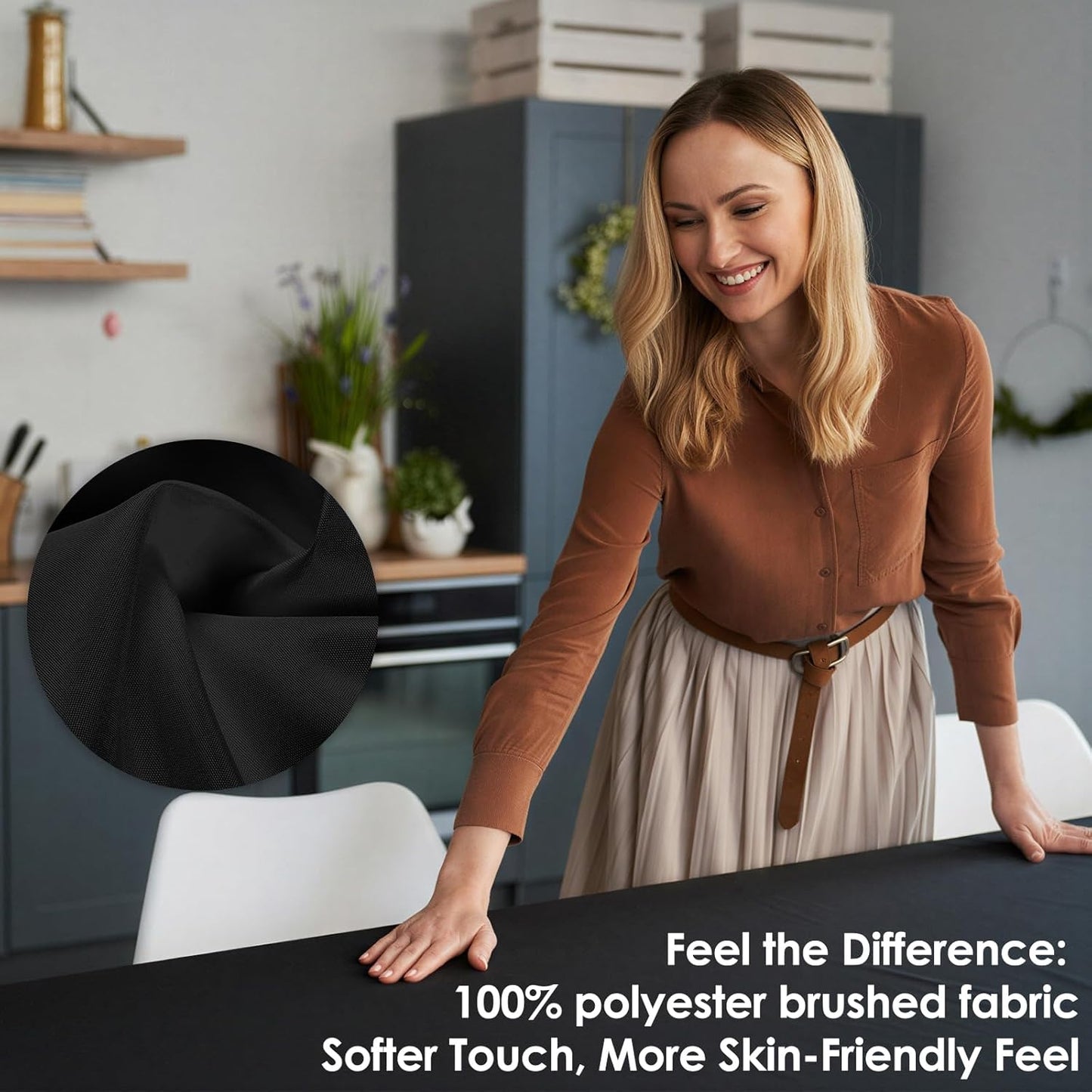 Mantel rectangular negro 60x84pulg tela cepillada poliéster