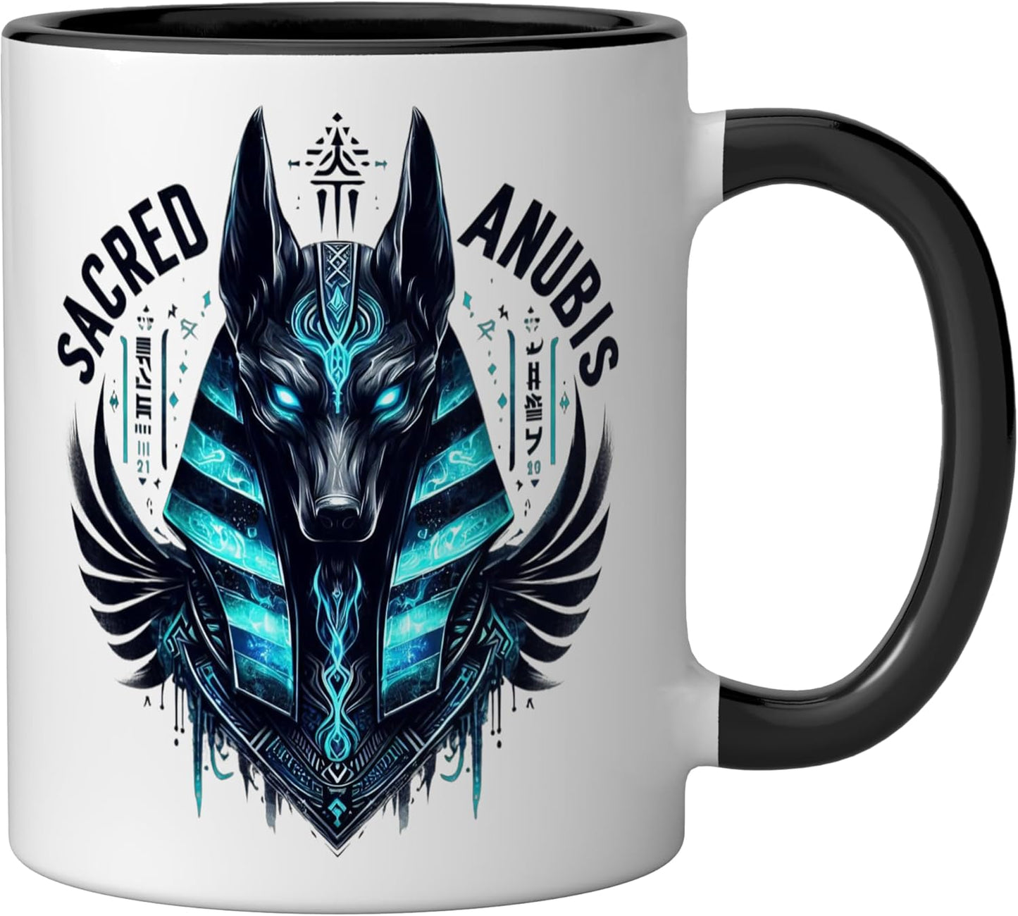 Taza Cerámica Anubis Dios Muerte Egipto Negro/Blanco