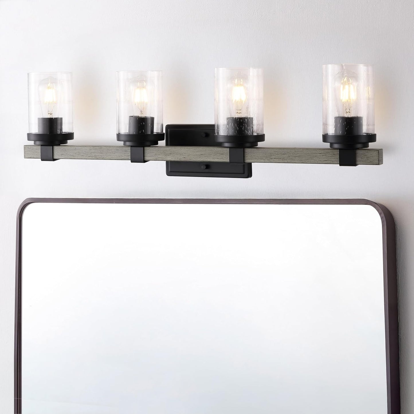Lámpara industrial de baño 32pulg 4 luces negro madera