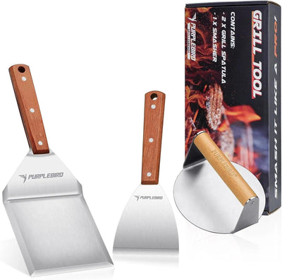 Set 3 espátulas acero inox triturador hamburguesas plancha