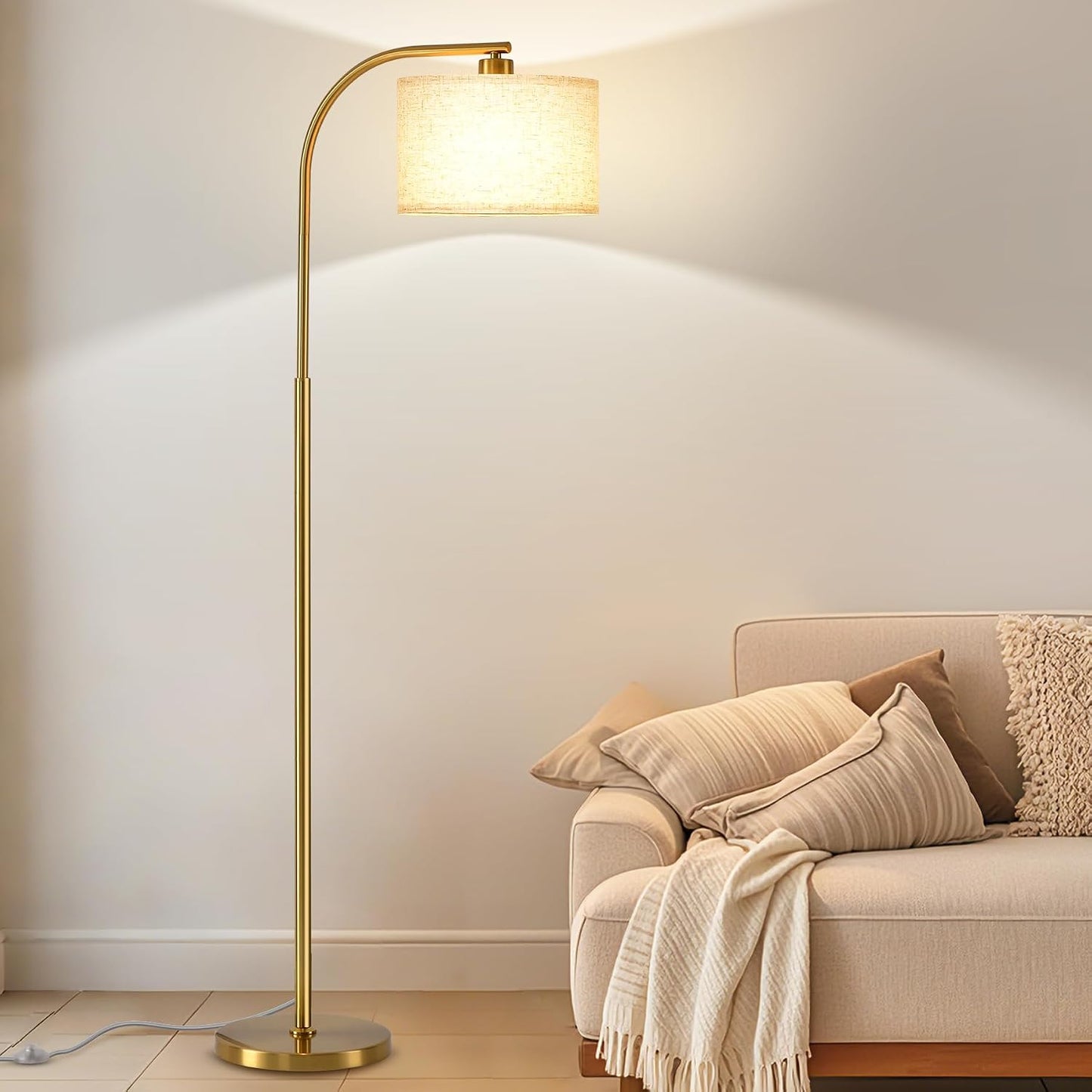 Lámpara pie dorada moderna 65pulg LED tela sala dormitorio