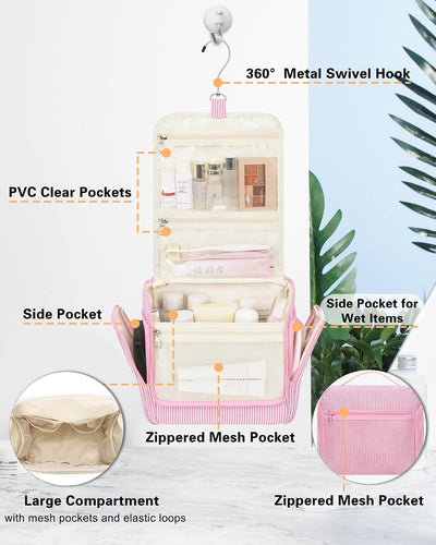 Neceser colgante rosa para maquillaje y viaje