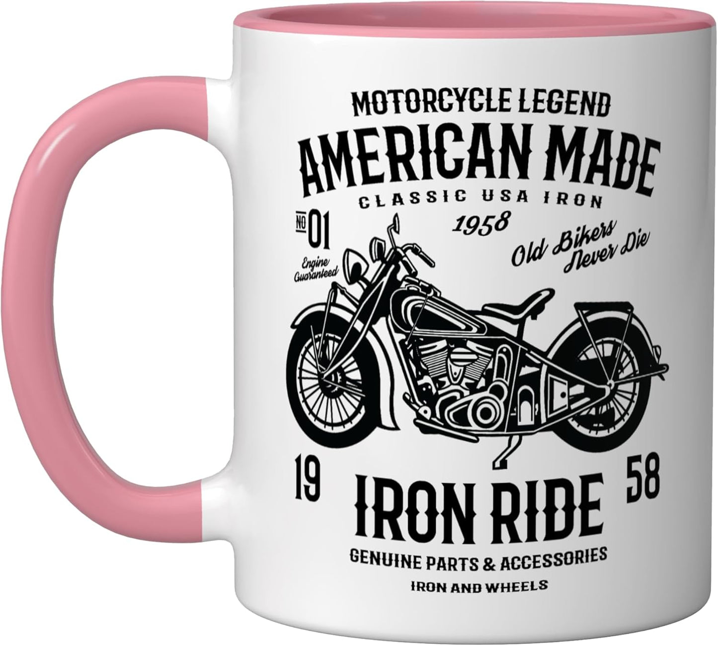 Taza cerámica estilo vintage motocicleta americana rosa/blanca