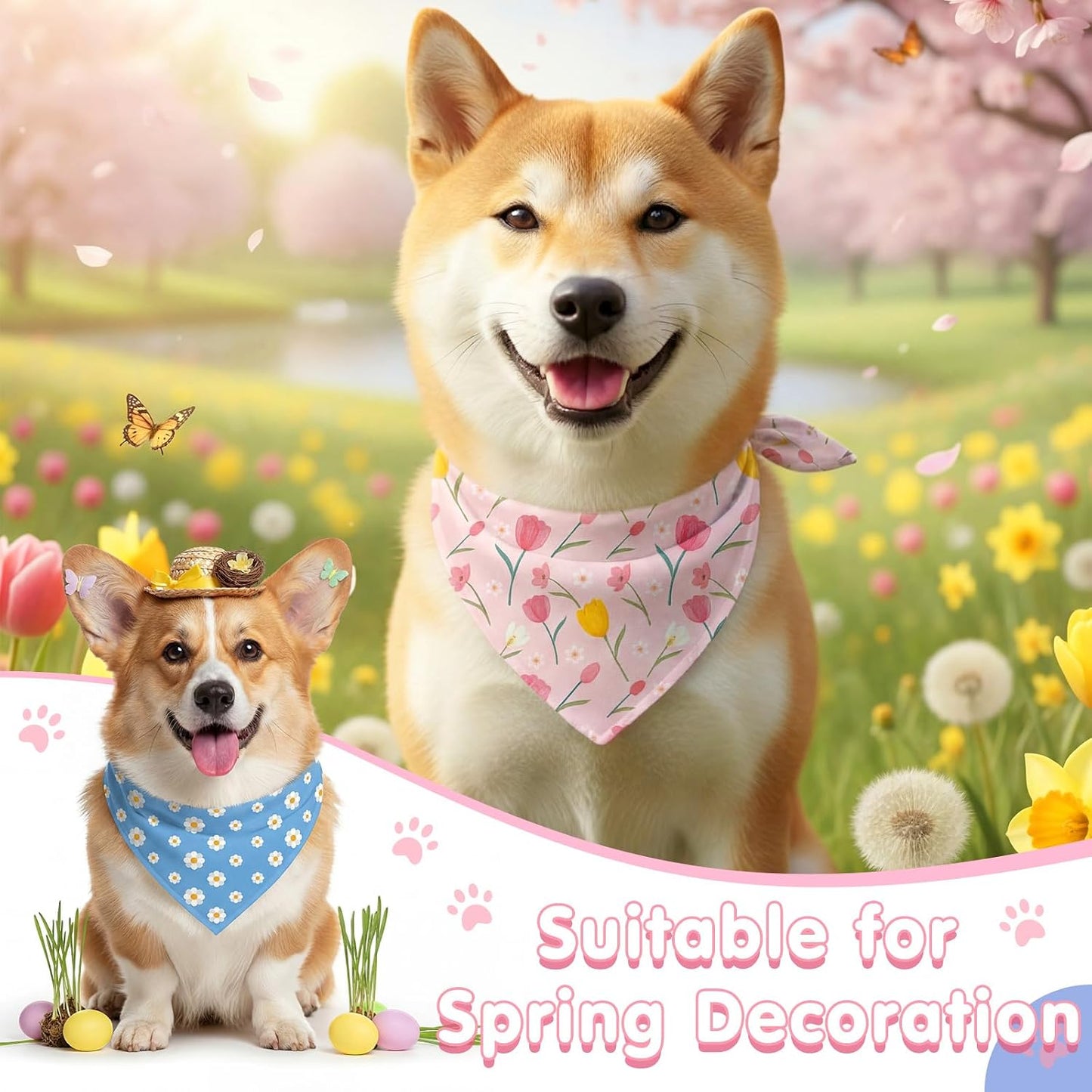50 Bandanas Primavera para Perro con Flores Ajustables